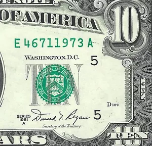 1981 $10 Federal Reserve Note PMG 65 Gem Uncirculated Birthyear ****1973 (AE) - Picture 1 of 4