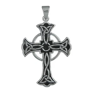 MEN'S QUALITY LARGE CELTIC CROSS PENDANT - 925 STERLING SILVER - Picture 1 of 7