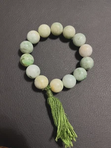 Jadeite Beaded Bracelet 15mm Natural Green Mala - Picture 1 of 3