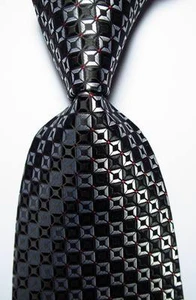 New Classic Checks Black White Red JACQUARD WOVEN Silk Men's Tie Necktie - Picture 1 of 2