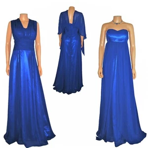 Satin Silk Chiffon MAXI PROM DRESS Evening Formal Gown Blue - Picture 1 of 11