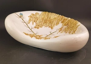 Italia Imports Hand-Painted Butterfly & Bamboo Trinket Dish, MCM Kidney-Shaped - Picture 1 of 4