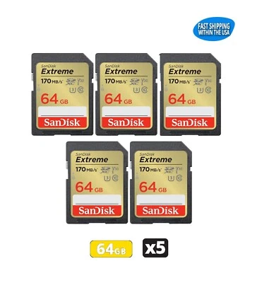 64GB Sandisk Extreme SD cards for Camera / Trail Camera / Computers  (5 Pack) - Image 1 of 4