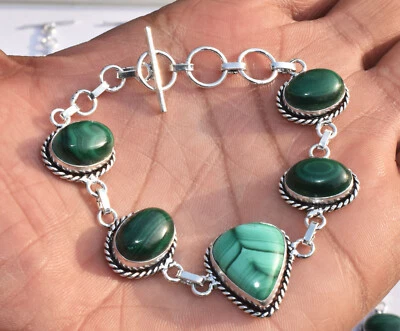 Pulsera de piedras preciosas de malaquita hecha a mano joyería para regalo FP-55 Foto 1 de 3