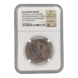 610-641 Byzantine Empire Heraclius & H. Constantine AE Follis Overstruck Phocus - Picture 1 of 4