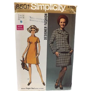 1960s Simplicity 8501 Designer Jacket Collar Dress Ladies Size 14 Sewing Pattern - Picture 1 of 5