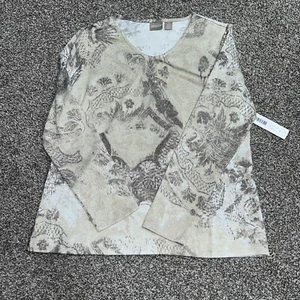 NWT Chicos Size 1 V Neck Shimmer Knit Taupe Top - Picture 1 of 4