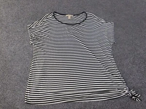 Michael Kors top 1X Womens white striped pullover stretch black roundneck - Picture 1 of 10