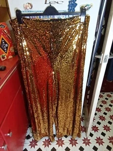 STUNNING FLATTERING STRETCHY SPARKLY GOLD SEQUIN TROUSERS SIZE 20 NEW WITH TAGS - Picture 1 of 4