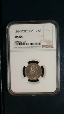 1964 PORTUGAL 2 1/2 ESCUDOS NGC MS65 GEM  2.5E Coin PRICED TO SELL FAST! - Image 1 of 4