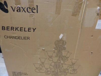 VAXCEL BERKELEY BE-CHU016AW AGED WALNUT FINISH HONEY LINEN GLASS CHANDELIER - Image 1 of 2