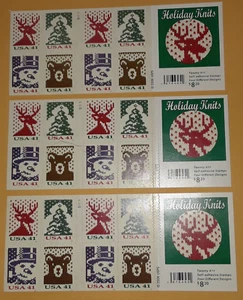 Three Booklets x 20 = 60 Of CHRISTMAS KNITS 41¢ US Postage Stamps. Sc 4211-4214 - Picture 1 of 7