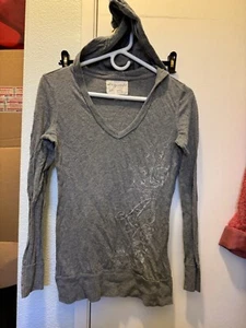 AEROPOSTALE EMBROIDERY~A87~GRAY COTTON COMFY PREPPY HOOD LIGHT SWEAT SHIRT TOP - Picture 1 of 8