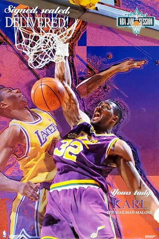 Karl Malone SIGNED SEALED DELIVERED 1993 Utah Jazz NBA 23x35 Costacos POSTER Cover
