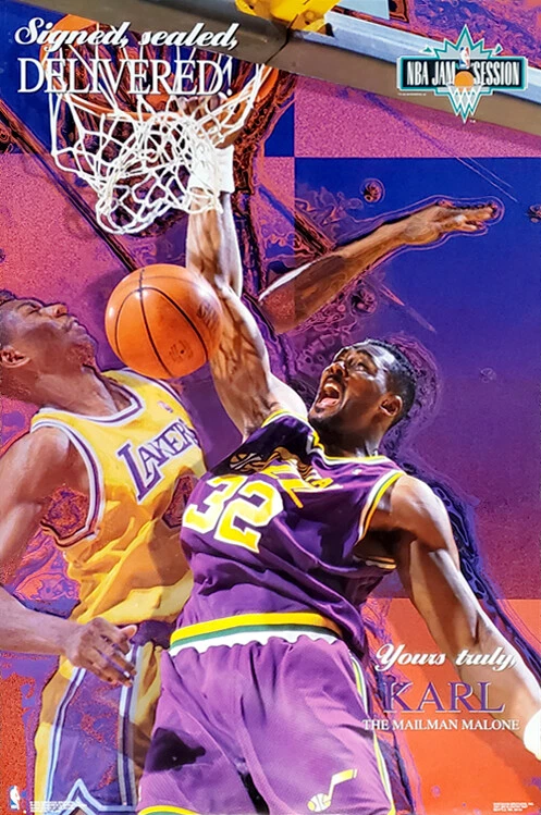 Karl Malone SIGNED SEALED DELIVERED 1993 Utah Jazz NBA 23x35 Costacos POSTER - Image 1 of 1