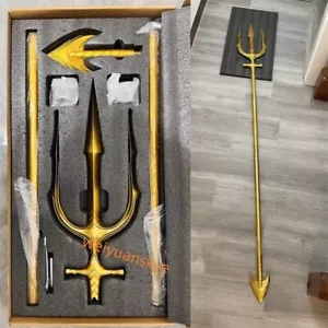 Free Ship HCMY Trident Aquaman 1:1 Steel Alloy 210cm Replica Cosplsy Prop Gold - Picture 1 of 14
