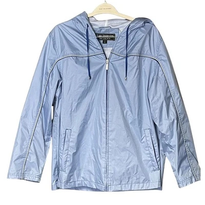 Fleet Street windbreaker raincoat hooded blue zipper vintage size 1X - Image 1 of 4