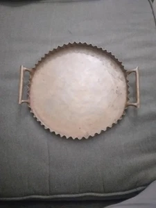 Handmade Copper Tray Handles Signed Rae Wing 10"-11.5" Crimped Ruffle Unique - Picture 1 of 10