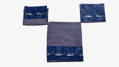 Juego de sábanas planas y fundas de almohada raro vintage faro náutico Queen Foto 1 de 4