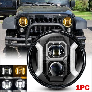 Black 7 Inch Round LED Headlight Halo Angle Eyes For Jeep Wrangler JK LJ TJ CJ - Picture 1 of 24