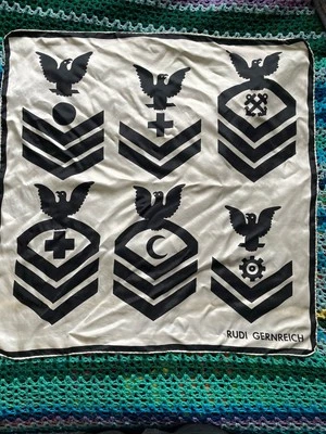 FAB Vintage Rudi Gernreich 30" Military White Black Silk Scarf - Image 1 of 4