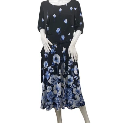 NUEVO Vestido Para Mujer Etiqueta Negra por Evan-Picone Talla 10 Negro Azul Floral Midi Nuevo con Etiquetas Foto 1 de 4