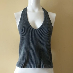 Bella Seamless Top Womens L Gray Ribbed Halter Sleeveless StretchGrunge Goth Y2K - Picture 1 of 6