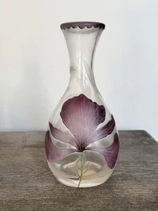 Vtg Purple Cameo Glass Vase Bergdorf Goodman 7.25"x3" Artist Signed A. Fauci? - Picture 1 of 11