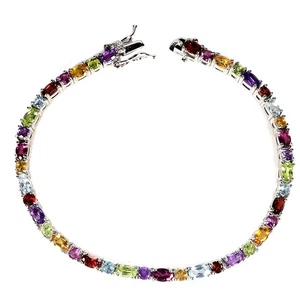 925 Sterling Silver Bracelet Oval Peridot Amethyst Citrine Gemstone Jewelry - Picture 1 of 13