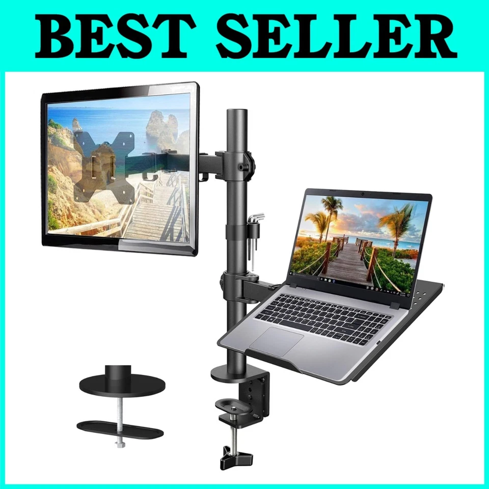 HUANUO Monitor & Laptop Mount W/ Tray For 13- 27" Fully Adjustable Arms HNCM2