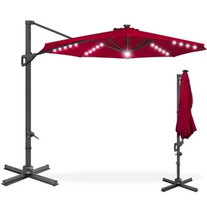 10 ft. 360-Degree Solar LED Cantilever Patio Umbrella, Outdoor Hanging Shade in - Picture 1 of 7