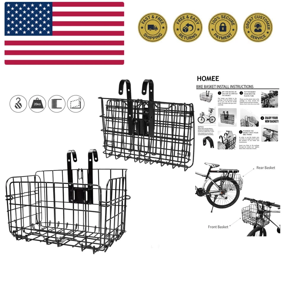 Folding Rear Bike Basket Wire Mesh Fold-up Detchable Front Bag 2day Ship