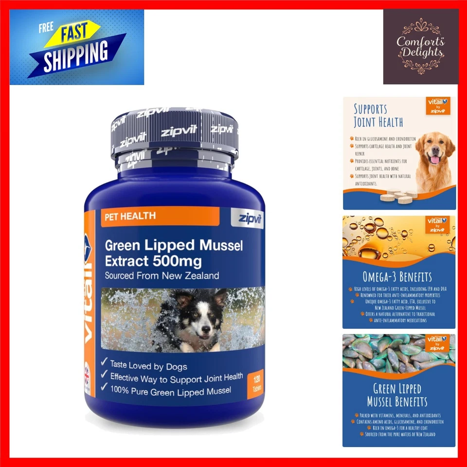 120 Tablets of Green Lipped Mussel for Dogs - Omega-3 Rich Joint Health Support - Image 1 of 4