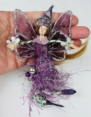 Vintage Sparkling Purple Fairy Glitter Wings Tulle Seasonal Ornament Whimsical - Image 1 of 4