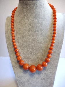 Vintage Acrylic Bead Necklace Orange Butterscotch Color Heavy Barrel Clasp Nice - Picture 1 of 6