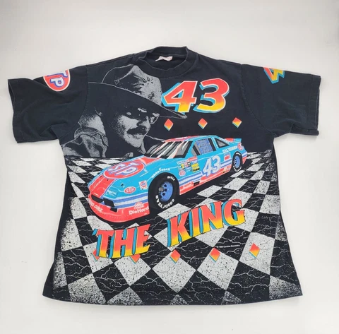 VTG 1992 Richard Petty The King All Over Print 43 Checkered sz XXL Shirt Racing Cover