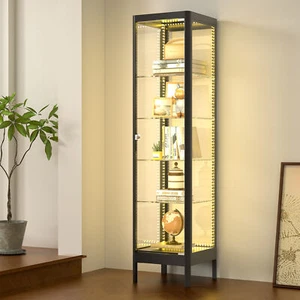 13 RGB Lights Collectible Display Cabinet Tempered Glass Curio Rack Steel Frame - Picture 1 of 22