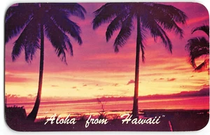 Postal vintage "ALOHA DE HAWAII" palmeras tropical puesta de sol años 60 - Imagen 1 de 2
