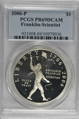 2006 P Ben Franklin Scientist Silver Dollar Commemorative PCGS PR 69DCAM - Image 1 of 2