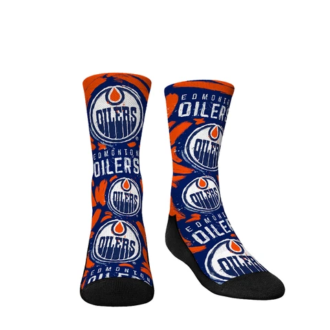 Youth Rock Em Socks Edmonton Oilers Allover Logo & Paint Crew Socks Cover