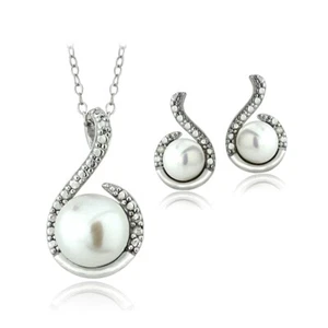 Sterling Silver White Freshwater Cultured Pearl & Diamond Accent Swirl Necklace - Picture 1 of 4