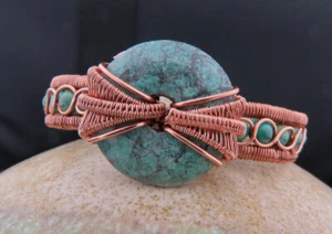 Wire Wrapped Copper Braided Turquoise Cuff Bracelet - Picture 1 of 15