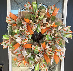 Adorable Farmhouse Carrot Polka Dot Easter Spring Front Door Wreath - Picture 1 of 6