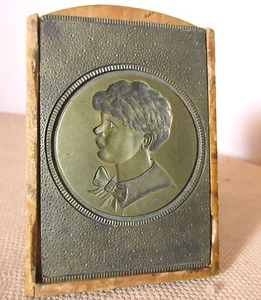 antique hand engraved brass engraving boy portrait embosser block plate art - Picture 1 of 12