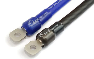 KnuKonceptz 0 Gauge Set Screw Ring Terminals Pair w Blue / Black Heat Shrink  - Image 1 of 3