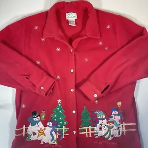 QUACKER FACTORY Christmas Red Fleece Coat Shirt Full Button Size XL Shacket - Picture 1 of 9
