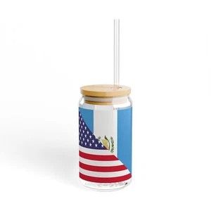 Guatemaltekische amerikanische Flagge Hälfte Guatemala USA Sipper Glas, 16oz - Bild 1 von 5