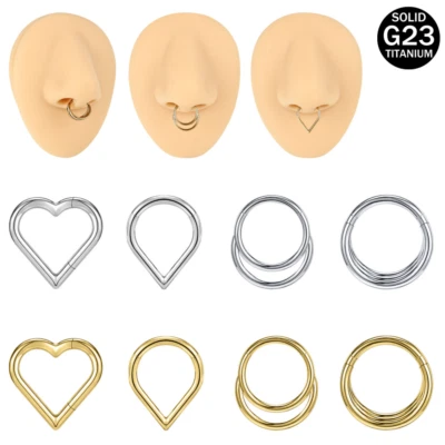 16g Titanium Nose Ring Hinged Clicker Septum Piercing Ear Helix Piercing Jewelry - Image 1 of 4
