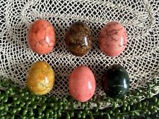 Vintage Italian Alabaster Hand Carved Multicolor Egg Collection of Six