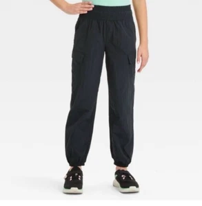 Girl's High-Rise Cargo Parachute Pants - All In Motion Black size 14 - Picture 1 of 4